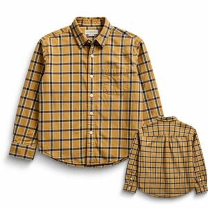 Outerknown Plaid Shirt Mens Small Organic Cotton Button Up Yellow Blue Coastal